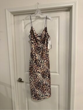 Good American Leopard-Print Cowl Neck Slip Midi Dress - Neutral Tones